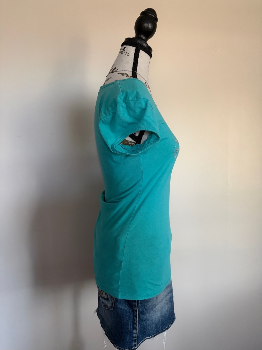 Y2K Guess Teal Rhinestone Short Sleeve Model Off Duty Baby Tee - Picture 6 of 13